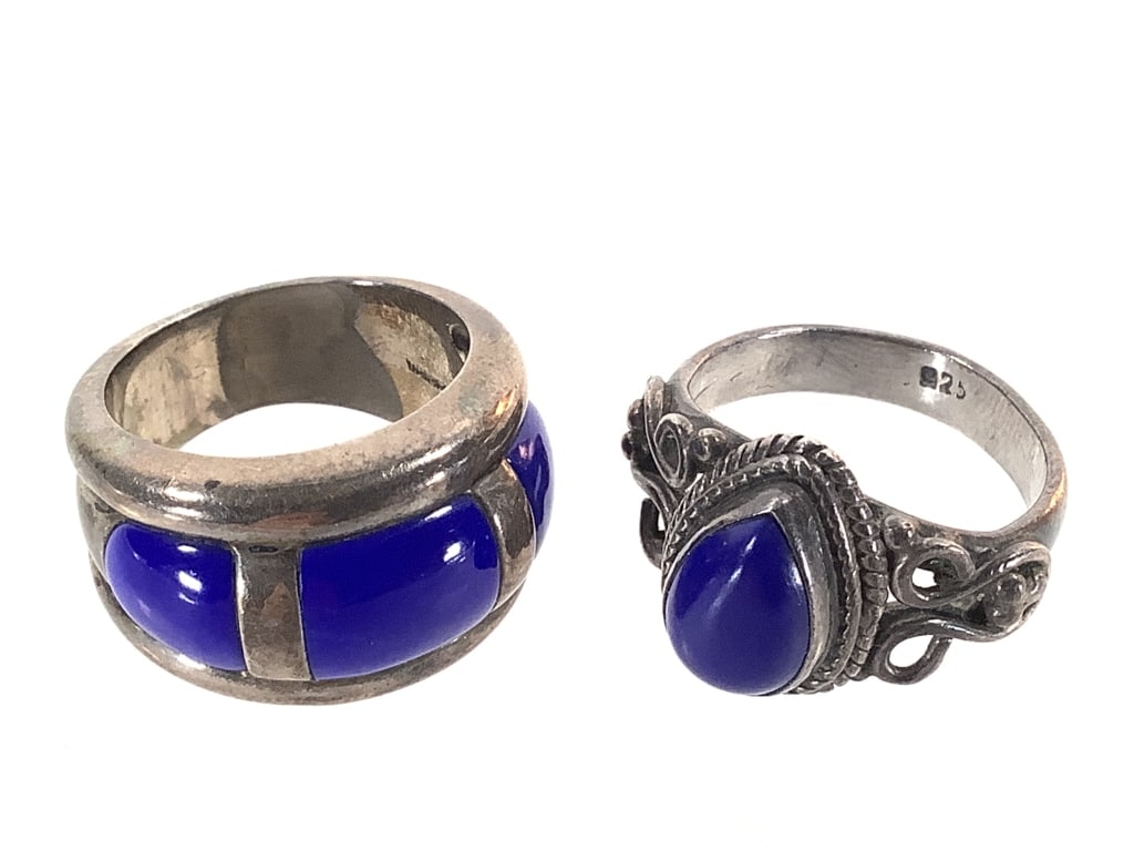 2 Sterling Lapis Rings 15.1g TW: Sizes 6 1/2 and 7.