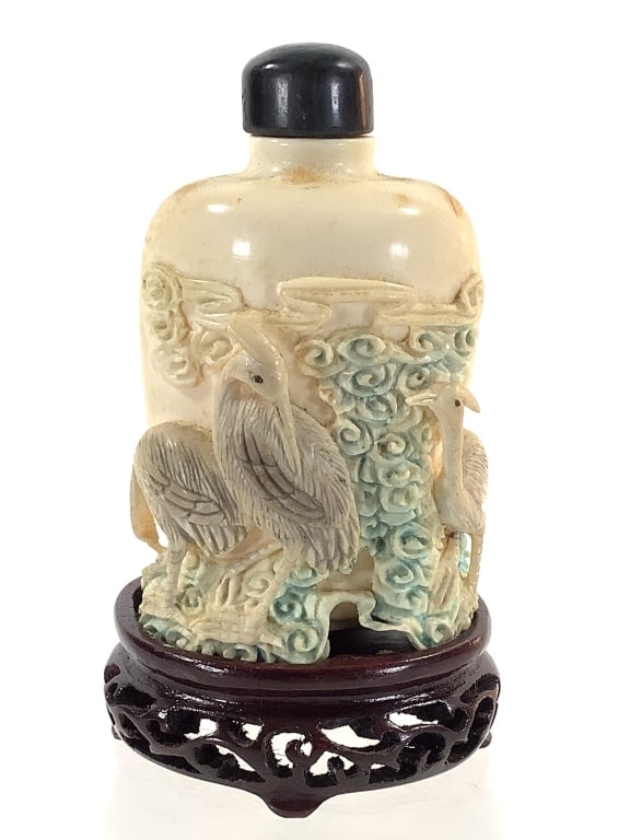 Ivory Carved Snuff w Wood Base (1 of 11)