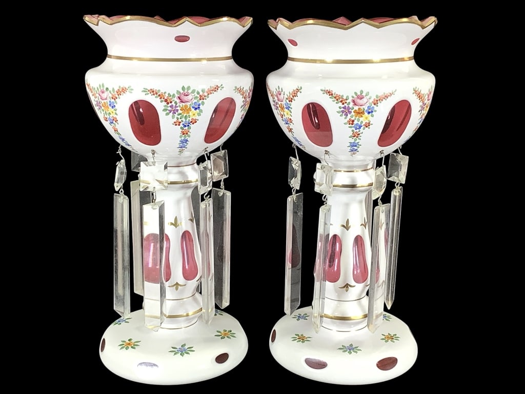 Bohemian Czech Cut to Clear Mantle Lustre Pair (1 of 14)