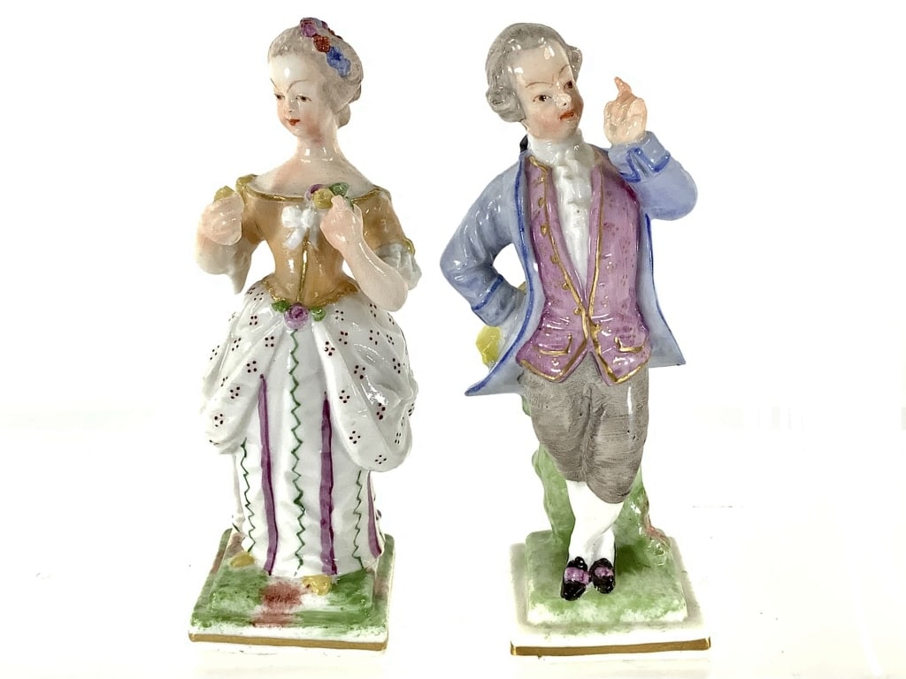Nyphumberg Porcelain Miniature Figural Pair: 4 1/4"H. Shield impress stamp mark, mold number and artisans' marks. Hand painted.