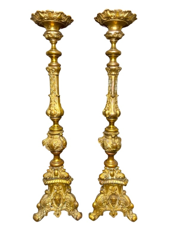 Baroque Style Large Brass Floor Candle Stands (1 of 6)
