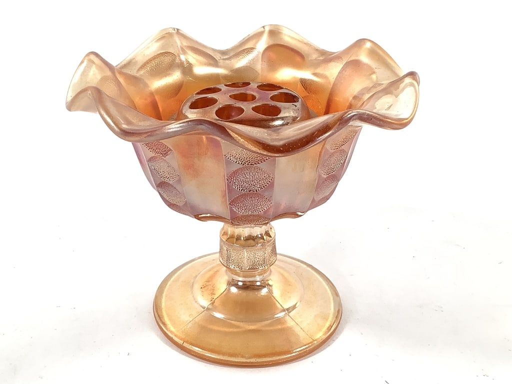 Early Carnival Glass Compote Dish & Flower Frog (1 of 7)