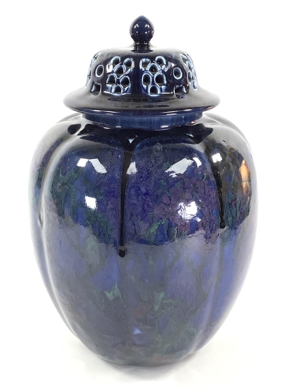 1922 Rookwood Pottery Birds of Paradise Lidded Jar: 14"H overall, 9"Dia. Marked on bottom. Old repair on lid. Please see photos for details.