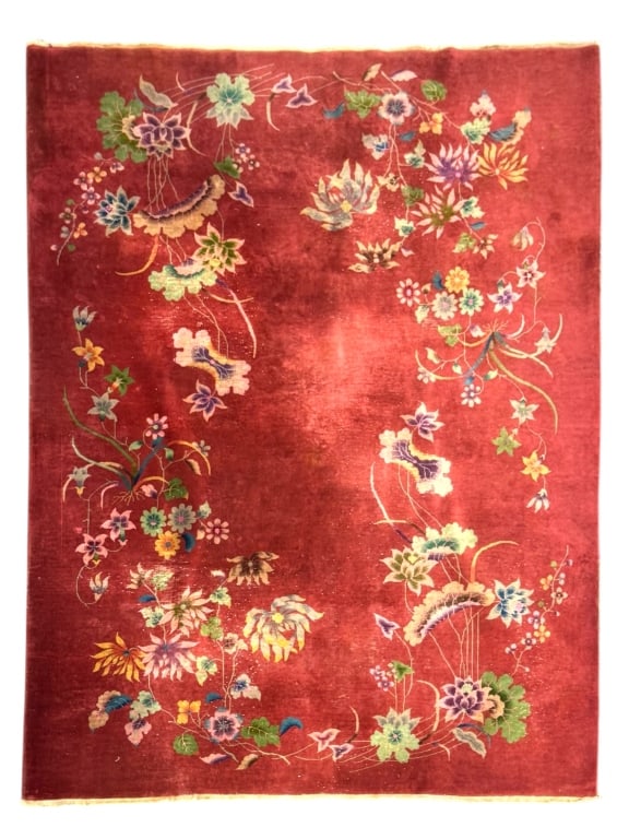1930 Chinese Style Cut Pile Rug 137" x 106": Surface loss and wear, otherwise good condition.