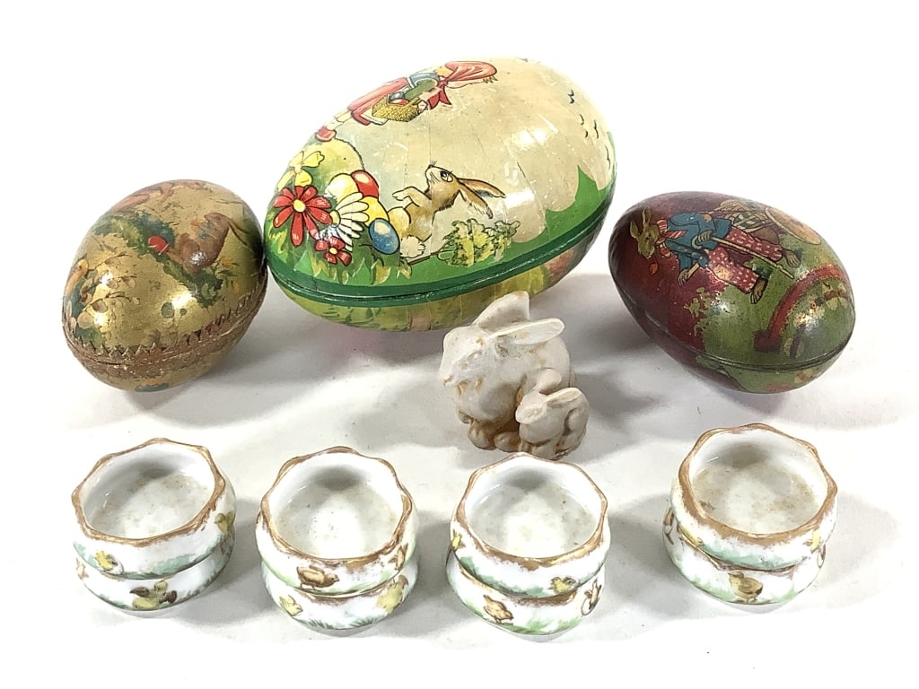 Paper Mache Eggs & Salt Cellars w/ Chick Motifs (1 of 11)
