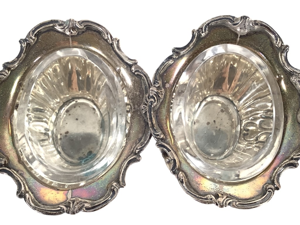 Gorham Sterling Master Salt Cellars w Glass Insert - 7