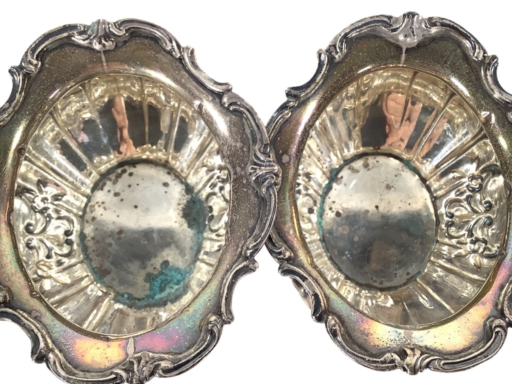 Gorham Sterling Master Salt Cellars w Glass Insert - 8