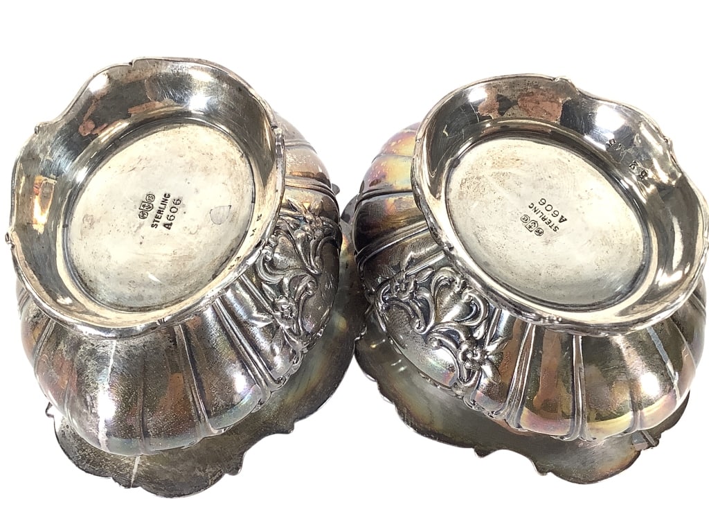 Gorham Sterling Master Salt Cellars w Glass Insert - 9