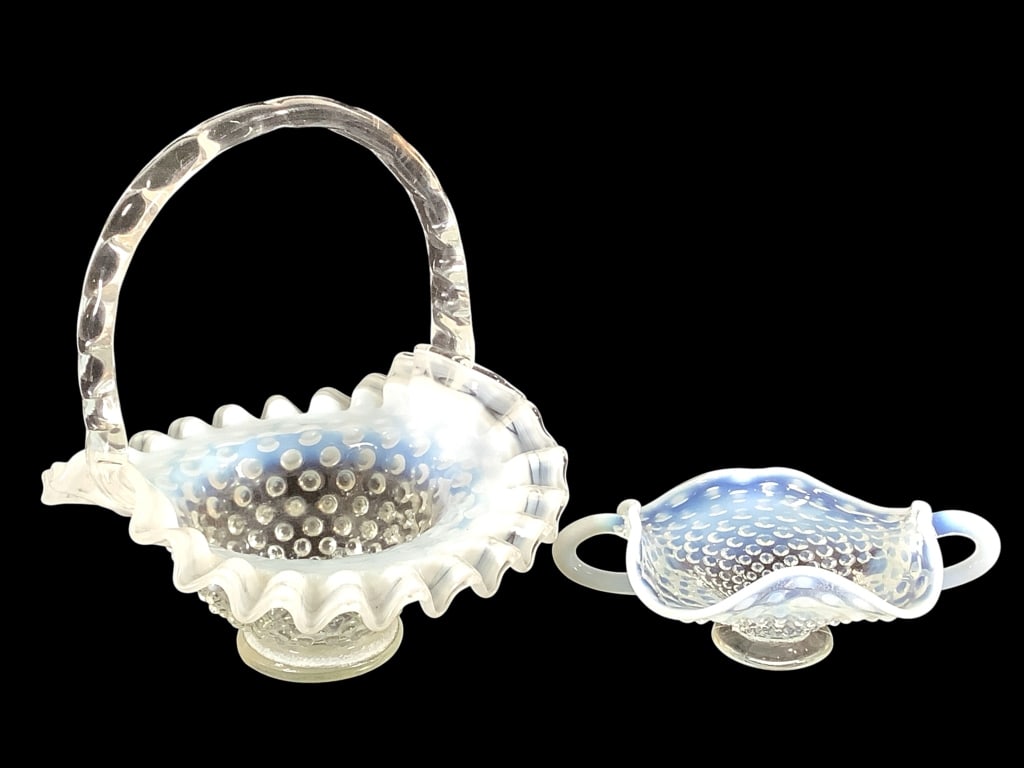 Hobnail Opalescent Glass Basket & Footed Dish (1 of 9)