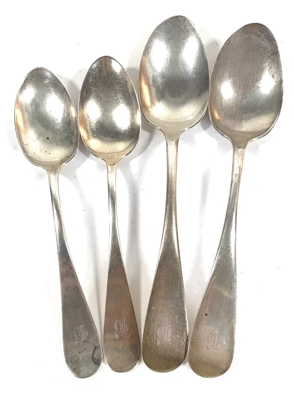 Towle Sterling Spoons 170g 4pcs w Jewelers Mark: Marked with Towle hallmark, Sterling and J.H.Booth. H (Hart) monogram.