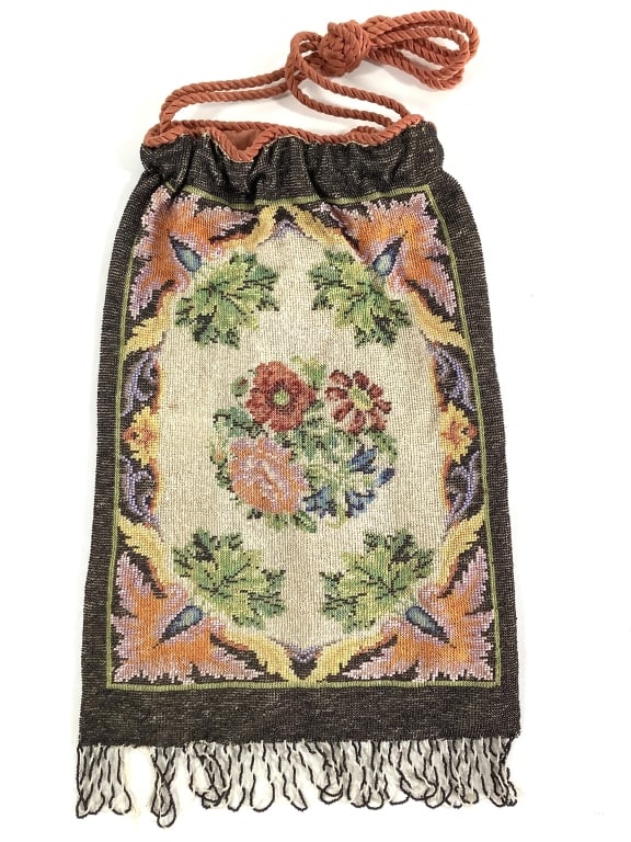 Floral Micro Beaded Drawstring Bag - 4