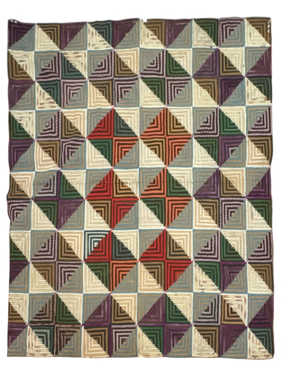 Antique Sunshine Shadows Log Cabin Quilt 86" x 78" (1 of 7)