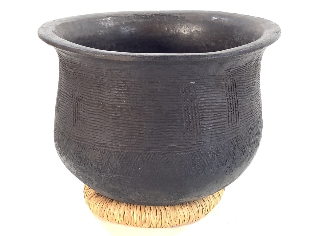 Nupe Water Pot: 11"Dia. at top, 8 1/2"H. Please note: Some pots may have repairs that may not be noted. Provenance: Collection of William and Diane Itter. Please see photos for condition and details.