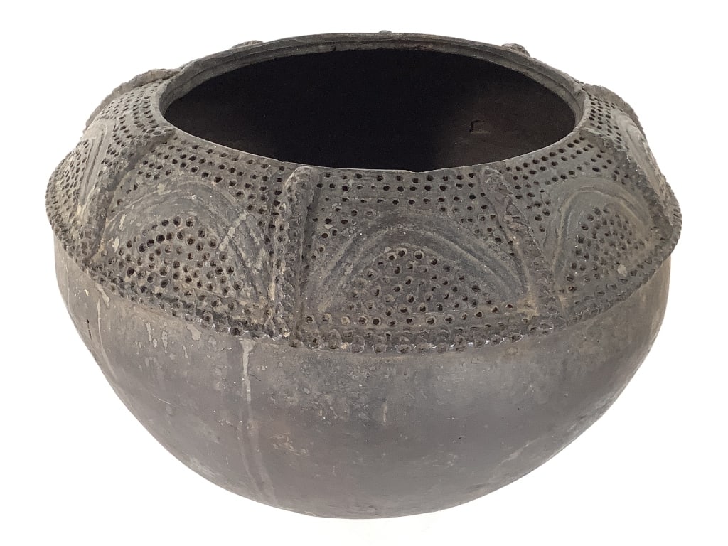 Nupe Peoples Nigeria Storage Vessel: 15 3/4"Dia. x 12"H. Provenance: Collection of William and Diane Itter. Please see photos for condition and details. Please note: Some pots may have repairs that may not be noted.