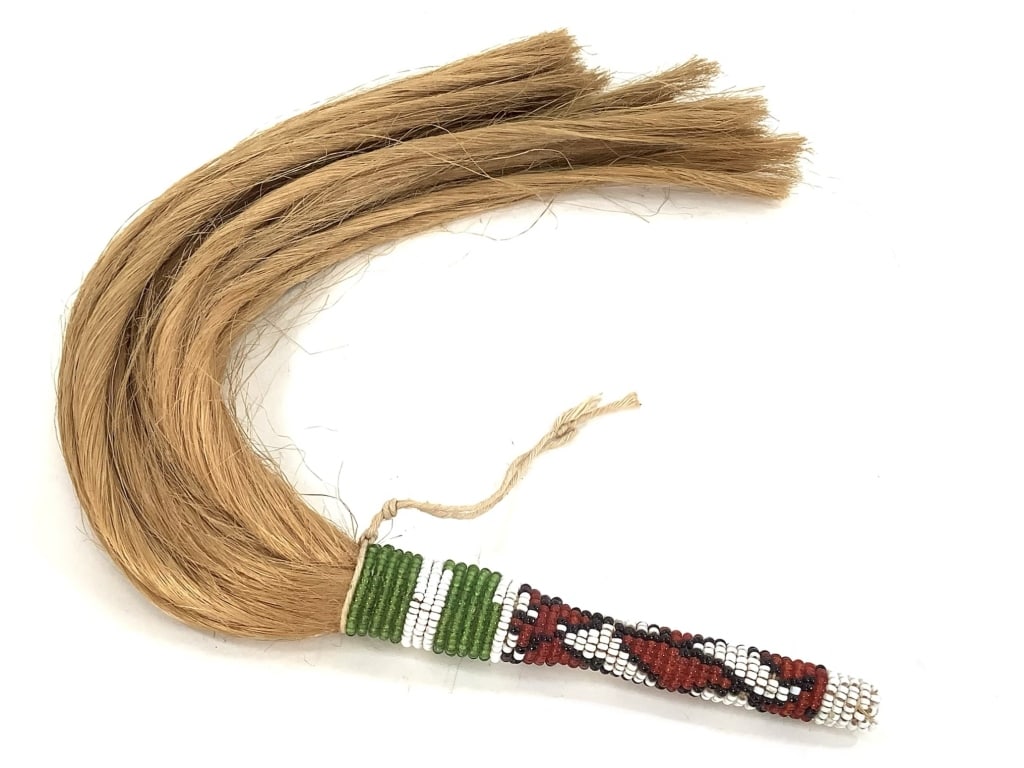 Yoruba Prisha Beaded African Fly Whisk: 17 3/4"L. Provenance: Collection of William and Diane Itter. Please see photos for condition and details.
