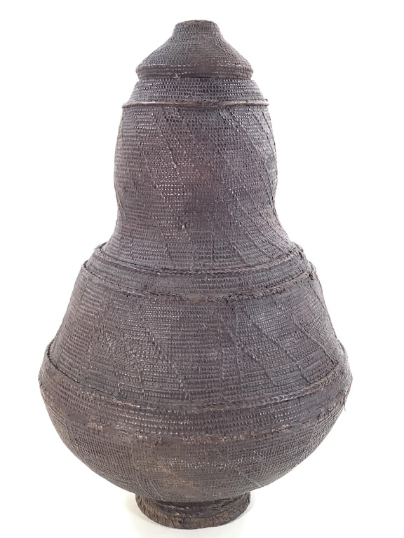 Boran Kenya / Ethiopia Coiled Basket w Lid: 11"Dia. x 18 1/4"H. Boran (Borana) coiled basket. Provenance: Collection of William and Diane Itter. Please see photos for condition and details.
