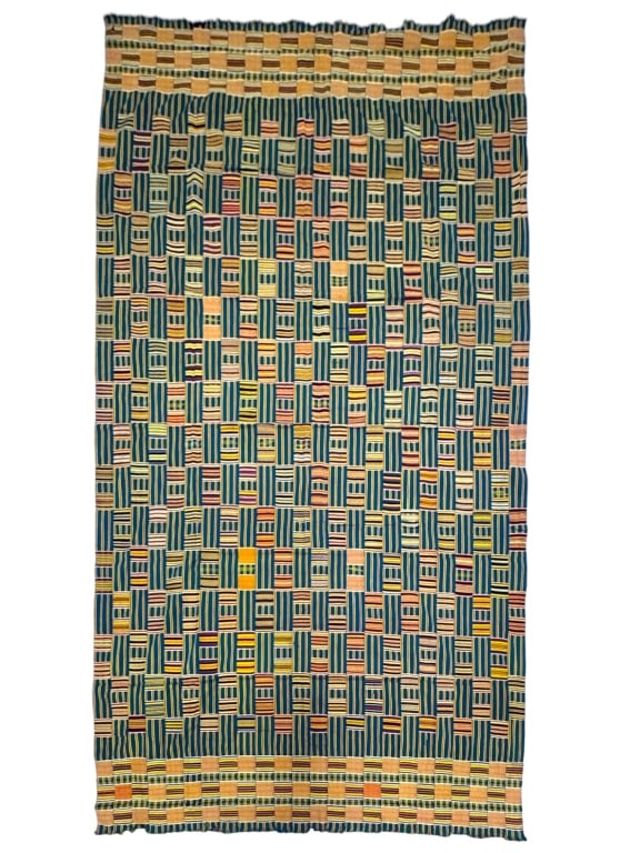 Ewe Kente Cloth Ghana: 109" x 73". Some minor snags. Provenance: Collection of William and Diane Itter. Please see photos for condition and details.