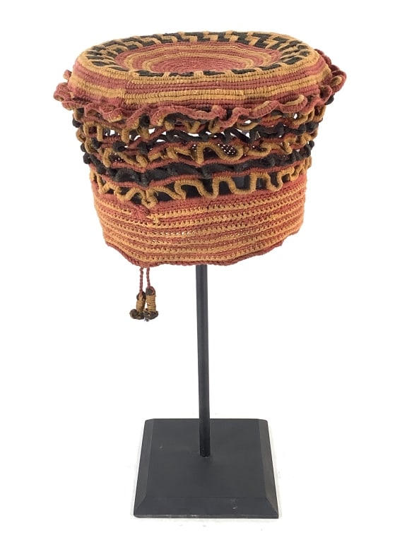 Prestige Hat Cameroon: 5 1/4"H x 6" diameter at bottom, 7 1/2"diameter at the top portion. Provenance: Collection of William and Diane Itter. Please see photos for condition and details.
