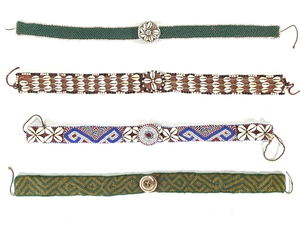 4 Kuba Beadwork DRC: Longest, 20". Provenance: Collection of William and Diane Itter. Please see photos for condition and details.