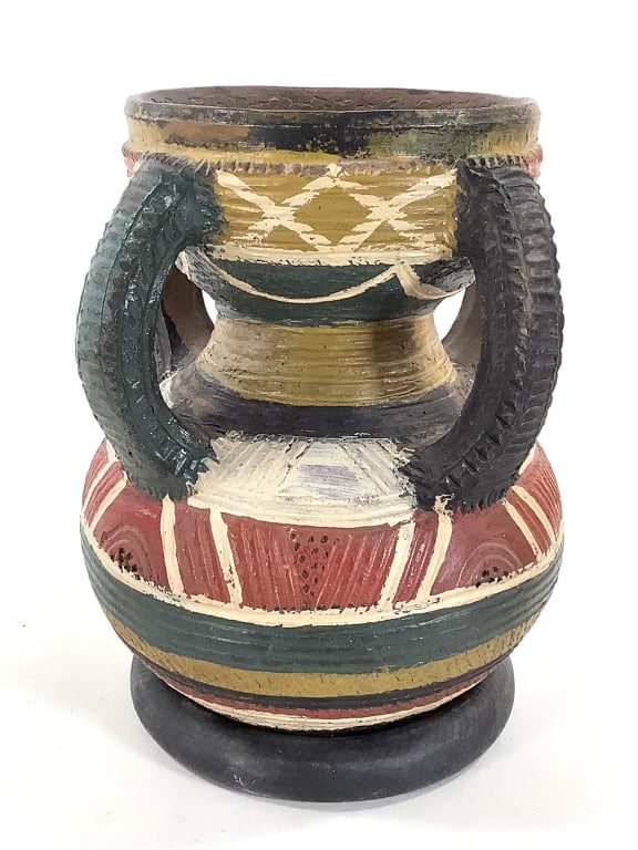 Nupe Hand-Coiled Water Vessel Nigeria: 10"H x 10" Dia. Hand-coiled earthenware with a smooth, well-formed body. Good condition, an attractive example with natural wear consistent with age. Provenance: Collection of William and Diane