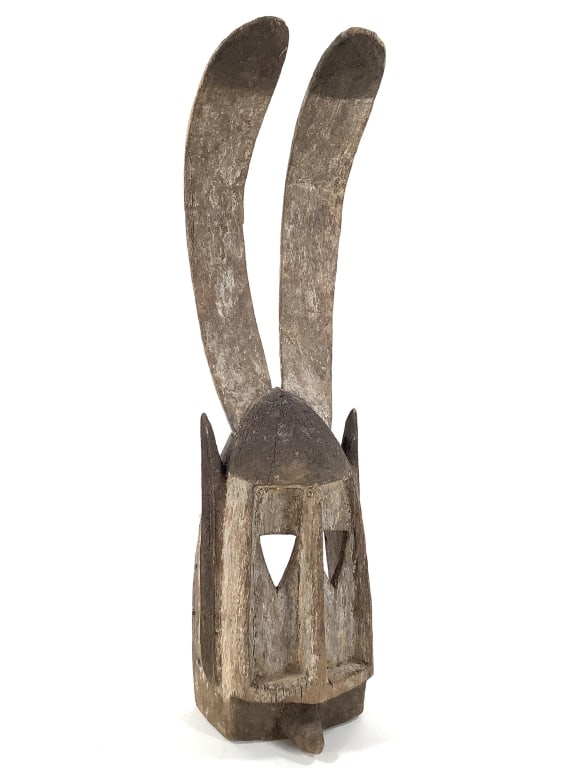 Dogon Dyommo Rabbit Mask Mali West African: 23"H x 5"W . Carved wood mask attributed to the Dogon people Of Mali, Featuring tall, stylized ears characteristic of the Dyommo mask type. Provenance: Collection of William and Diane Itter. Please se
