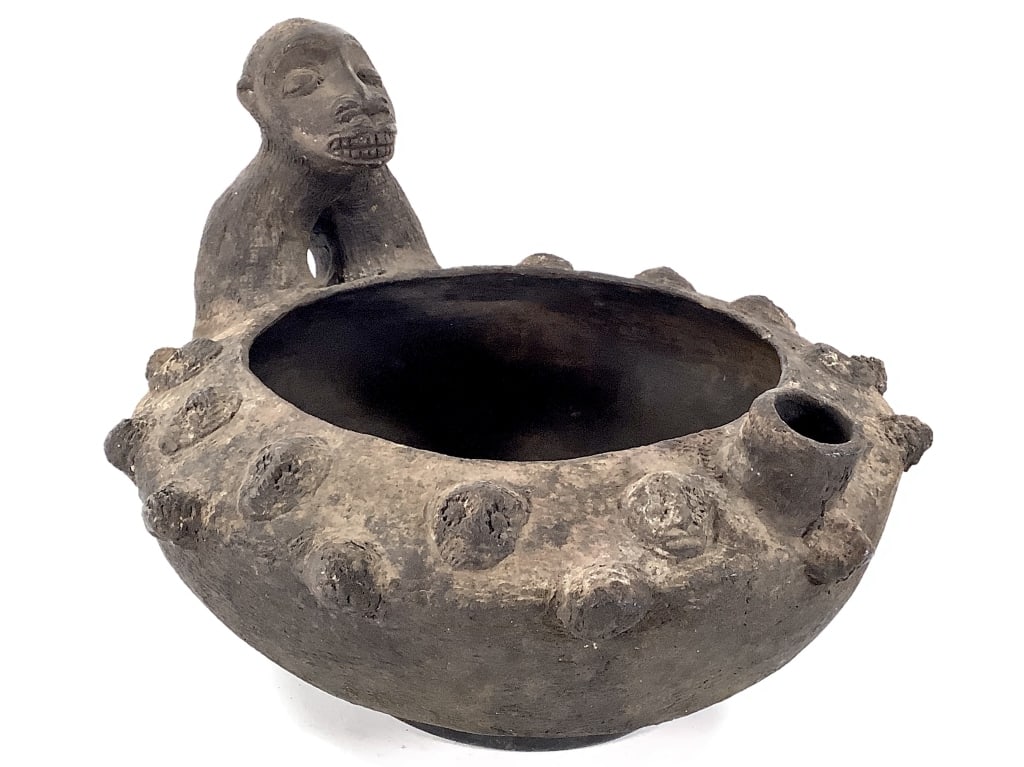 Cameroon Grasslands Ceremonial Bowl: 13" Dia. x 10"H. Hand-formed terracotta earthenware with an earthy, aged surface. Good condition, natural wear. Provenance: Collection of William and Diane Itter. Please see photos for condition and d
