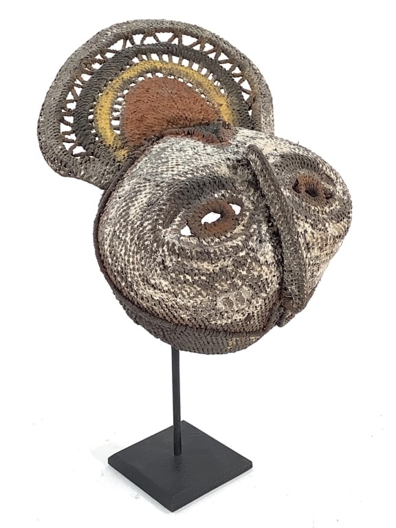 Abelam Yam Mask Papua New Guinea: 8 1/4"H x 5 1/2"W. Good condition, natural wear consistent with age. Comes with stand. Provenance: Collection of William and Diane Itter. Please see photos for condition and details.
