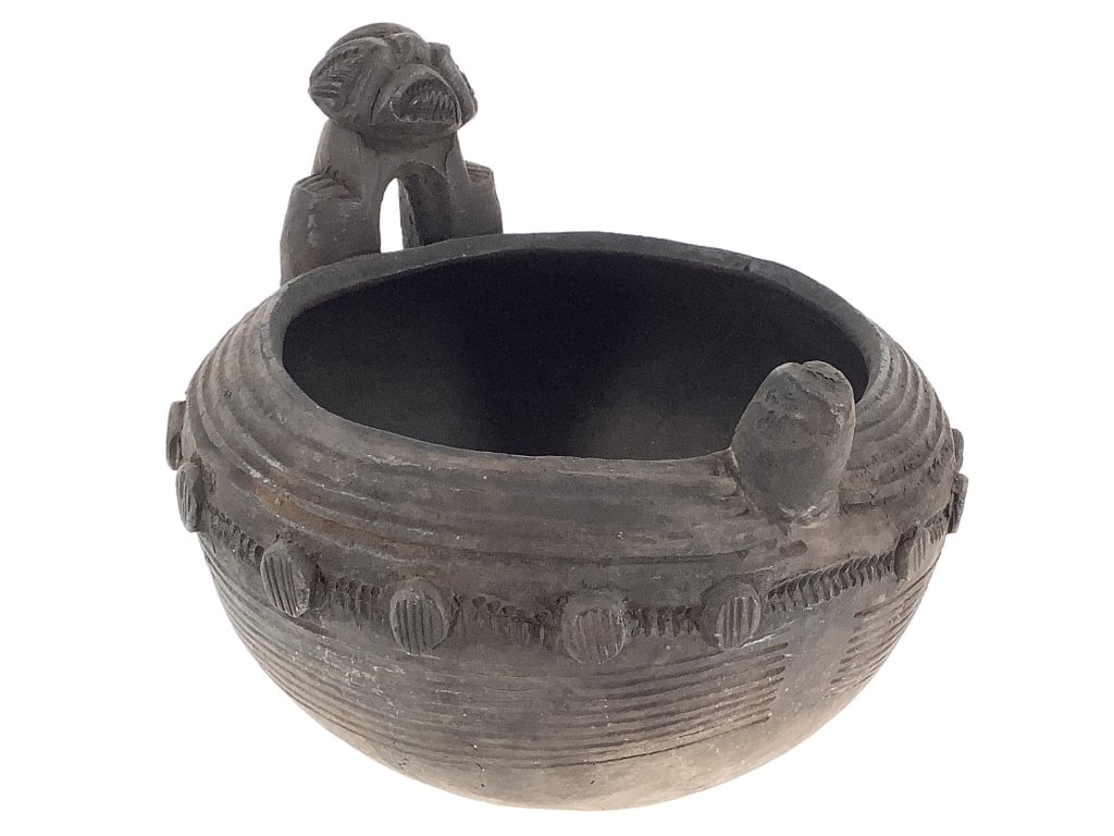 Cameroon Grasslands Ceremonial Bowl: 5"H x 8" Dia. Hand-formed terracotta earthenware with an earthy, aged surface. Good condition, natural wear consistent with age. Provenance: Collection of William and Diane Itter. Please see photos fo