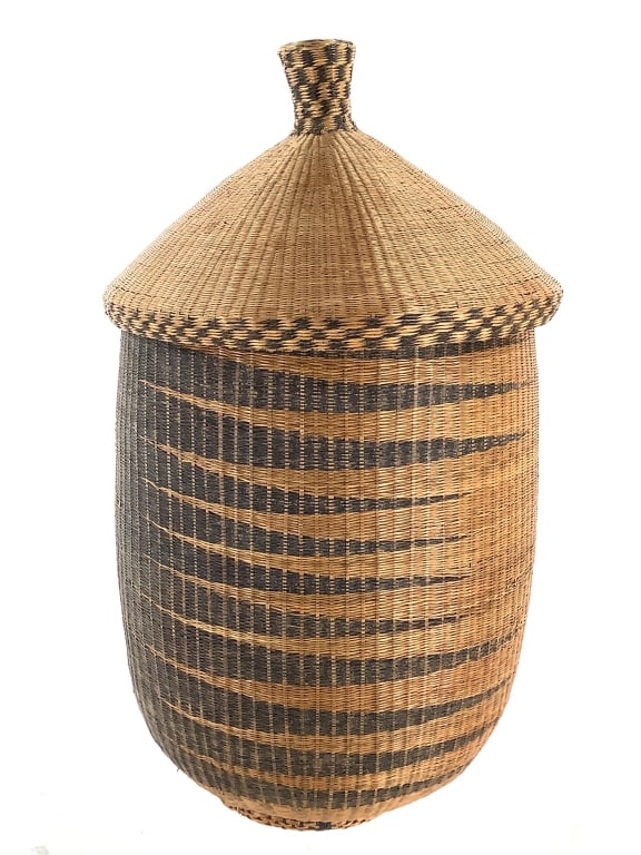 Large Tutsi Lidded Basket Rwanda: 13 1/2"H x 7 3/4"D. Good condition. Provenance: Collection of William and Diane Itter. Please see photos for condition and details.