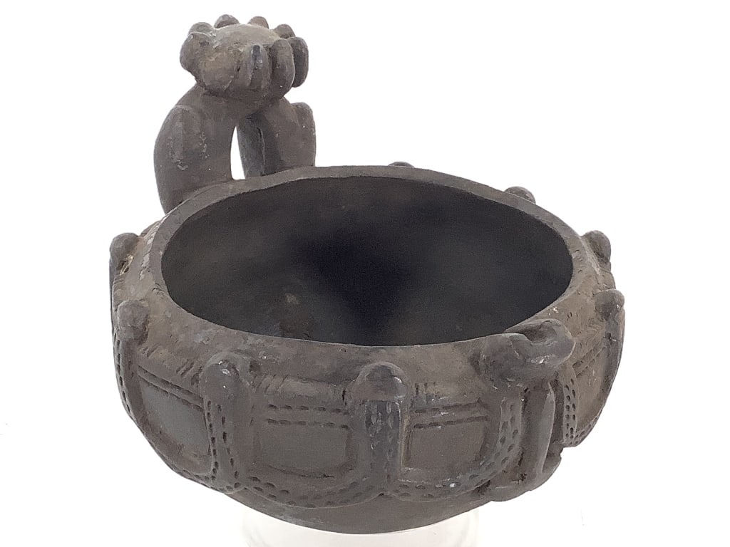 Cameroon Grasslands Terracotta Bowl: 6"H x 7"Dia. Potentially Bamoun Or Bamileke. Good condition. Provenance: Collection of William and Diane Itter. Please see photos for condition and details. Please note: Some pots may have repairs