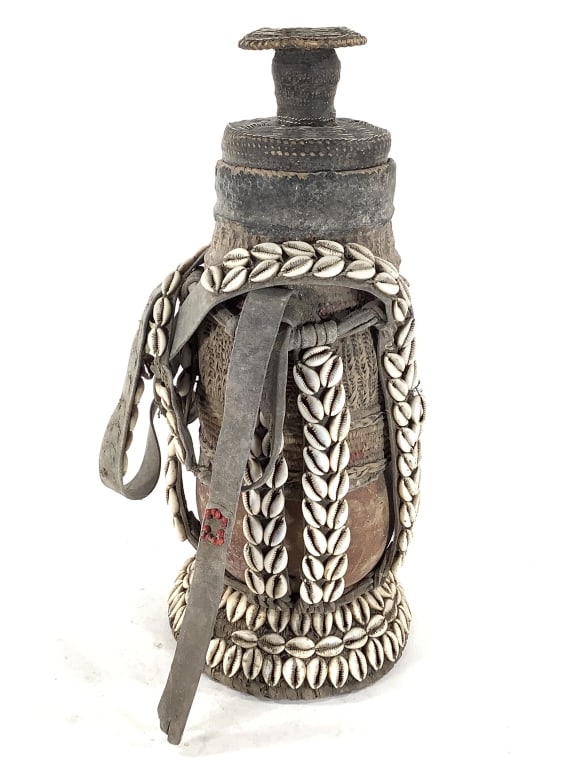 Ethiopian Milk Jug: 15"H x 5"Dia. Good condition consistent with natural wear & age .Provenance: Collection of William and Diane Itter. Please see photos for condition and details.