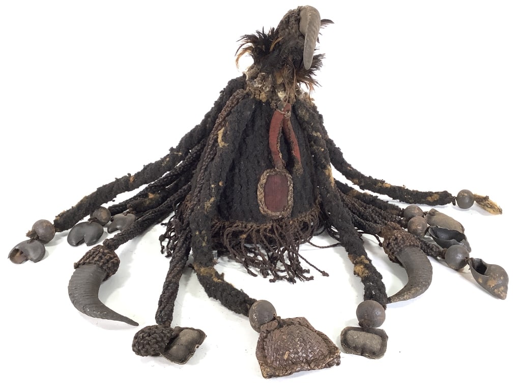 Cameroon Grassland Ceremonial Woven Hat: 16"H x 12"Dia. Provenance: Collection of William and Diane Itter. Please see photos for condition and details.