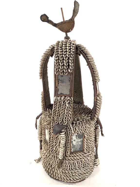 Yoruba Ile Ori House of the Head Nigeria: 26"H including bird filial. 9 1/4" bottom diameter. Provenance: Collection of William and Diane Itter. Please see photos for condition and details.
