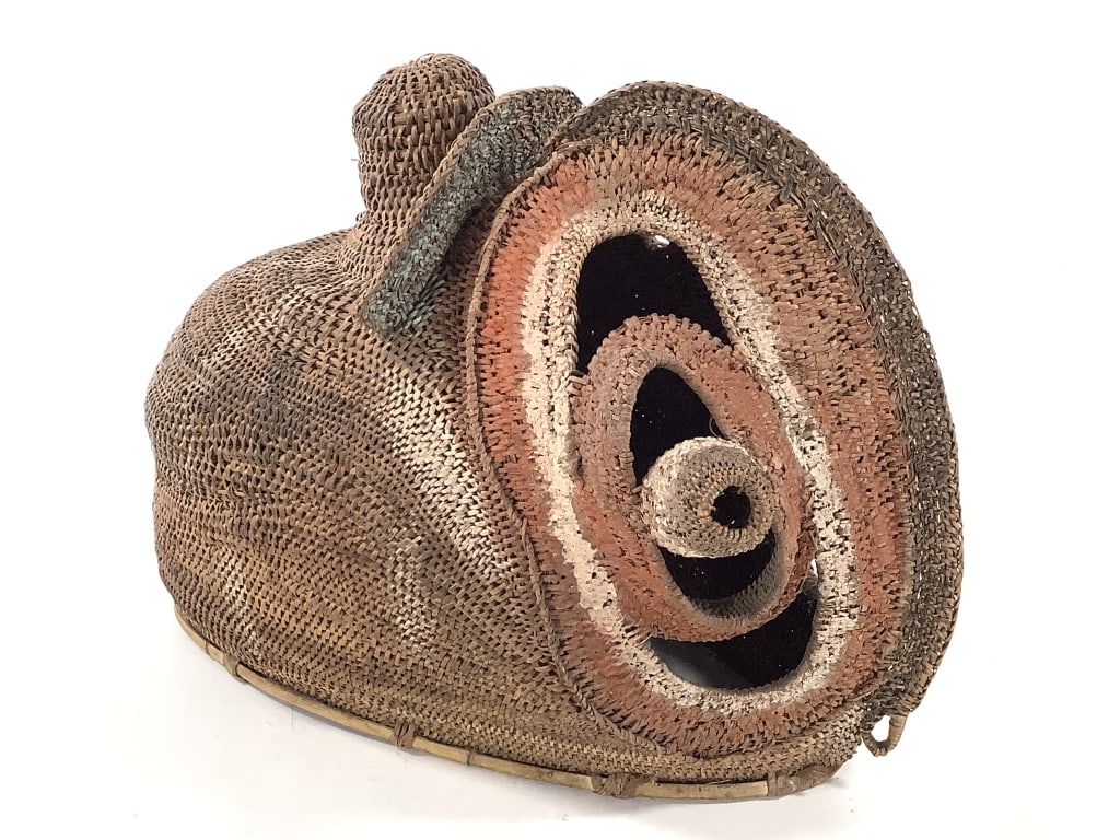 Abelam Fiber Mask New Guinea: 15 3/4"H x 8"W x 11 1/2"D. Provenance: Collection of William and Diane Itter. Please see photos for condition and details.