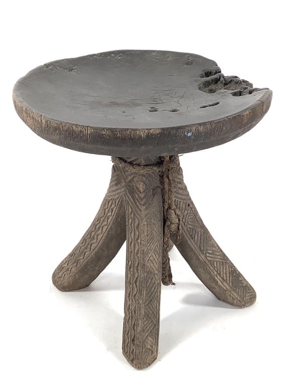 Antique Igbo Stool Nigeria: 12"H x 11 1/2"Dia. Loses at the edges of the stool. Provenance: Collection of William and Diane Itter. Please see photos for condition and details.