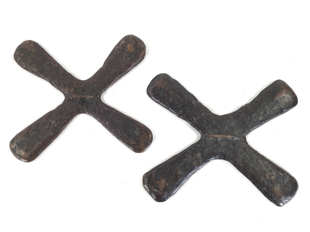 Pair African Katanga Cross Currency DRC: Largest 9"H x 9 1/2"W. Copper alloy. Provenance: Collection of William and Diane Itter. Please see photos for condition and details.