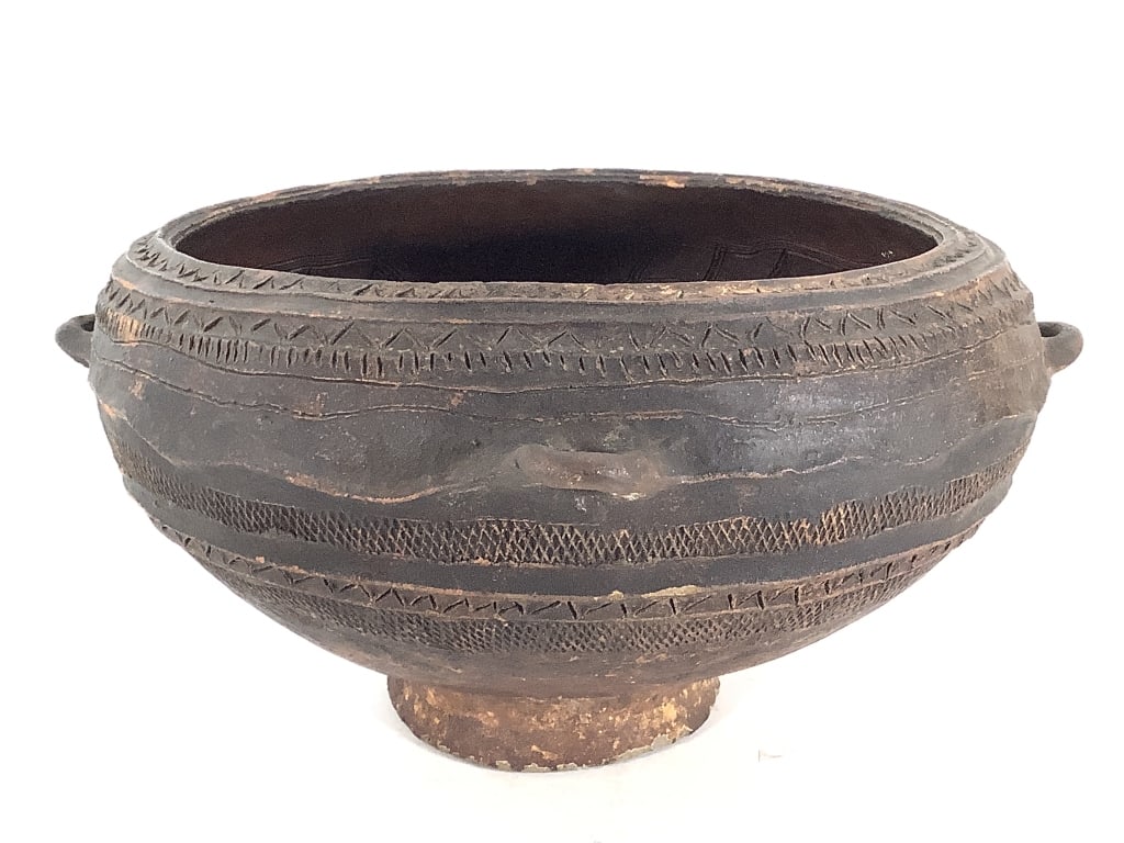 West African Nupe Bowl: 7 5/8"H x 16 1/4"Dia. Provenance: Collection of William and Diane Itter. Please see photos for condition and details. Please note: Some pots may have repairs that may not be noted.