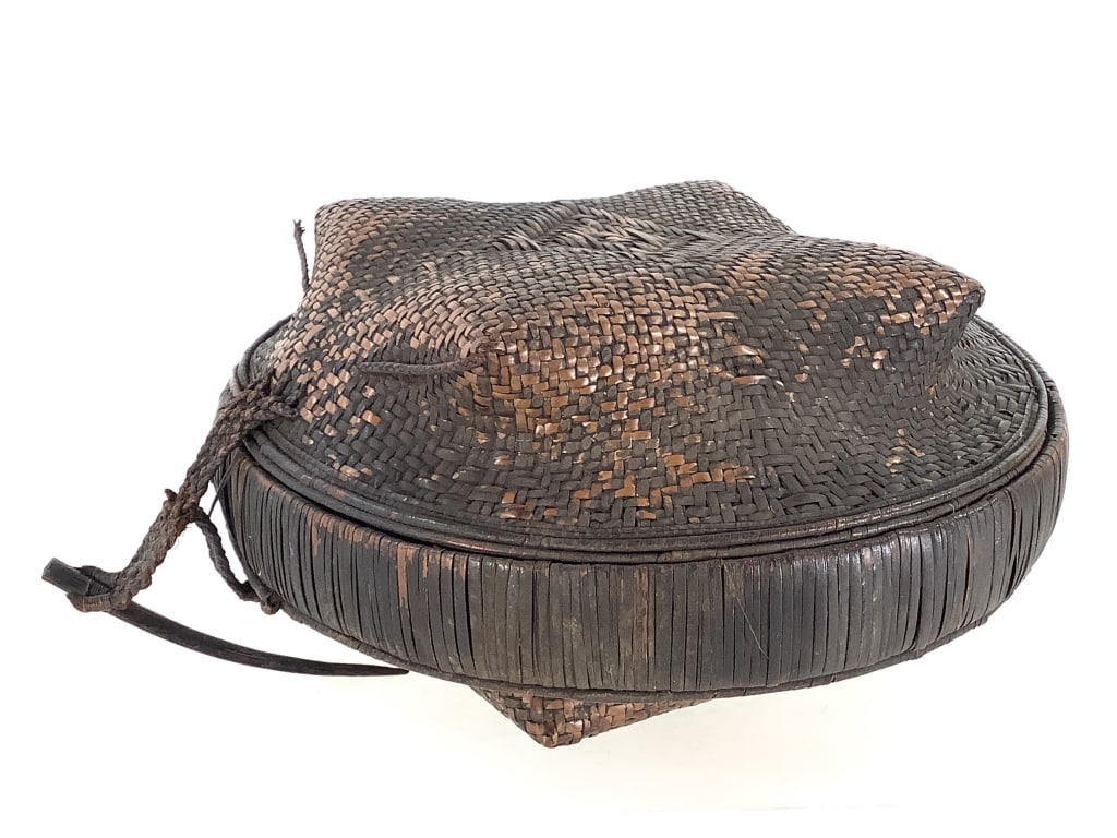 Kuba Basket DRC: 12 1/2"Dia. x 5 5/8"H. Provenance: Collection of William and Diane Itter. Please see photos for condition and details.