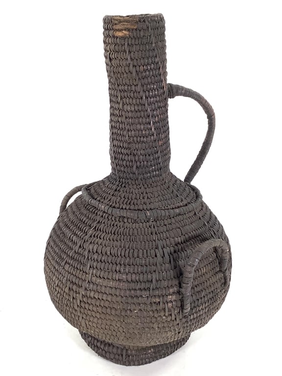 Cameroon Basket-Weave Gourd: 16"H, 6 3/4"Dia, Cameroon.. Provenance: Collection of William and Diane Itter. Please see photos for condition and details.