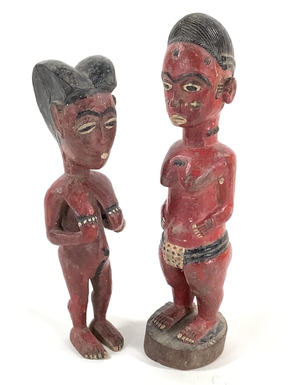 Baule Ivory Coast Figures: Largest, 12 1/2"H x 3"W x 31/4"D. Provenance: Collection of William and Diane Itter. Please see photos for condition and details.