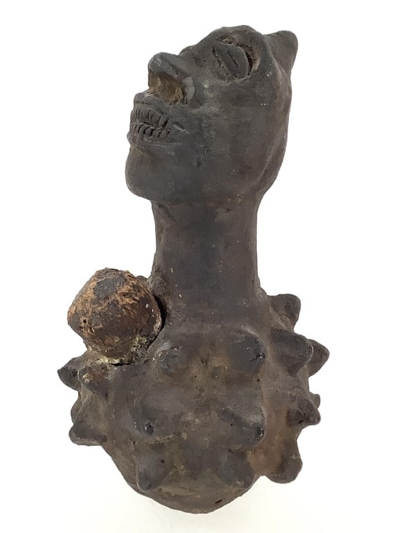 Mambila Clay Ritual Pot Nigeria / Cameroon: 7"H x 4 1/2"Dia. Provenance: Collection of William and Diane Itter. Please see photos for condition and details. Please note: Some pots may have repairs that may not be noted.