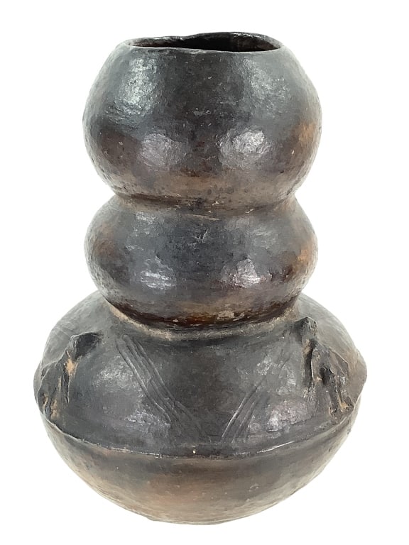 Mambila or Kaka Cameroon 3 Tiered Jar: 11"H x 8"Dia. Provenance: Collection of William and Diane Itter. Please see photos for condition and details. Please note: Some pots may have repairs that may not be noted.