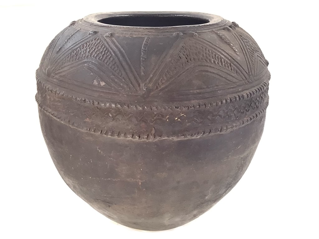 Nupe Nigerian Terracotta Water Pot: 14 1/2"H, 13 3/4"Dia. Good condition. Please note: Some pots may have repairs that may not be noted. Provenance: Collection of William and Diane Itter. Please see photos for condition and details.