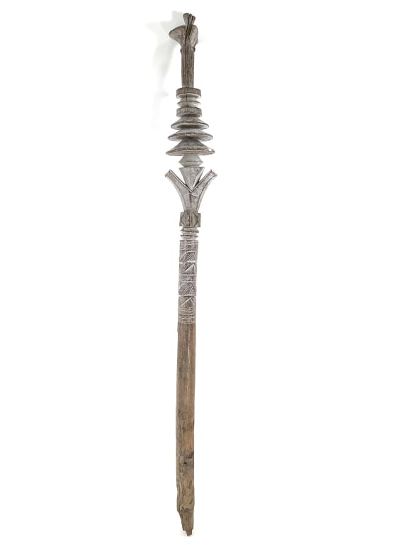 North Mali Tent Pole: 41"H x 4 1/8"W. Wear and loss at top carved filial and bottom end. Provenance: Collection of William and Diane Itter. Please see photos for condition and details.