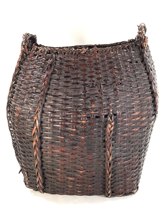 Ugandan Carrying Basket: 17"H x 15 1/2"W x 9 1/2"D. Provenance: Collection of William and Diane Itter. Please see photos for condition and details.