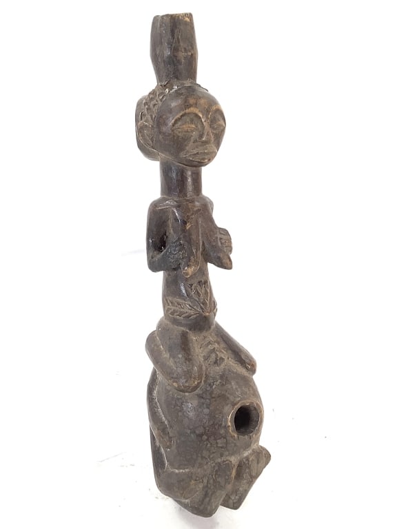 Luba Hemba Carved Wood Pipe: 9 1/2"H x 2 1/8"D x 2 3/4"D. Overall good condition, minor surface wear at edges. Provenance: Collection of William and Diane Itter. Please see photos for condition and details.