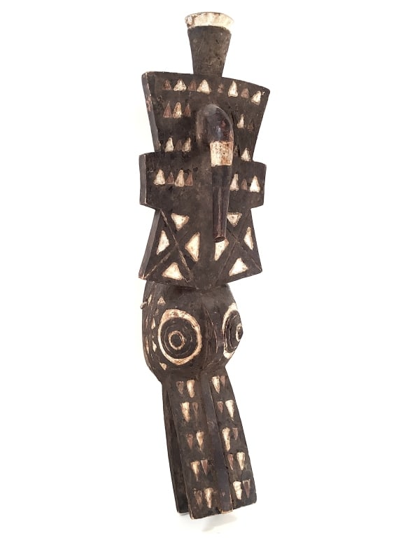 Bwa Bobo Plank Helmet Mask Burkina Faso: 29 3/8"H x 8"W x 7 1/2"D. Provenance: Collection of William and Diane Itter. Please see photos for condition and details.