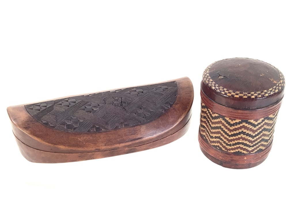 Mende Basketry Over Tin & Kuba Lidded Wood Box (1 of 10)