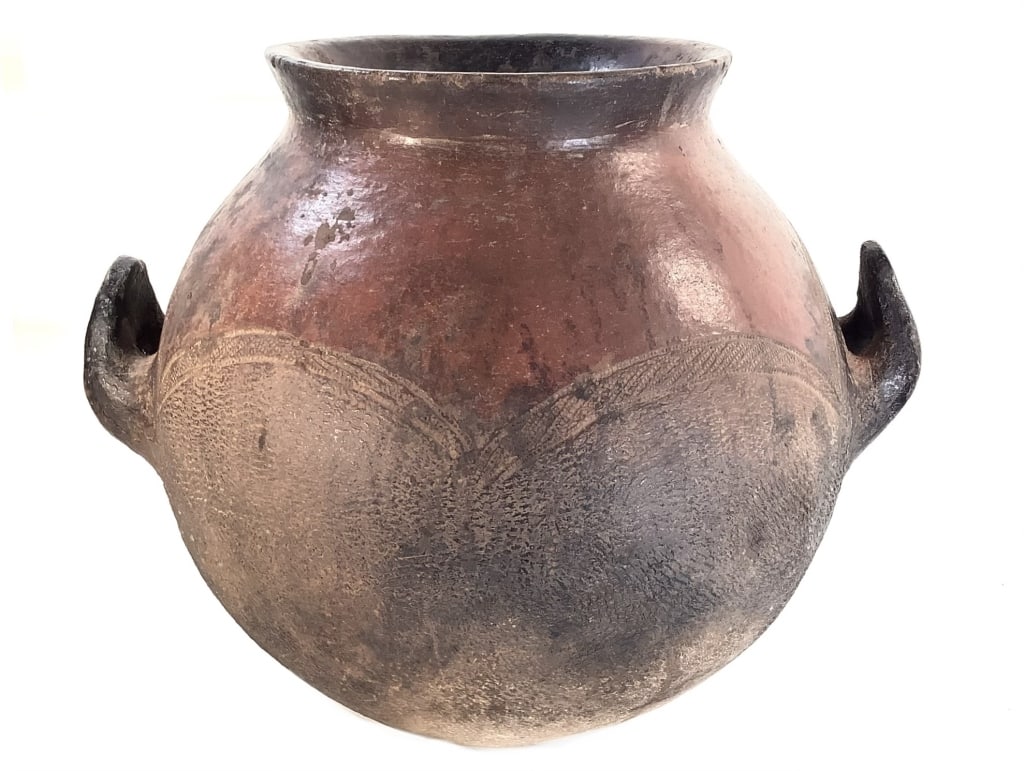 West African Vessel: 17 1/2"H x 16"Dia. Teeracotta, overall good condition with a few small chips at top edge. Provenance: Collection of William and Diane Itter. Please see photos for condition and details. Please note: