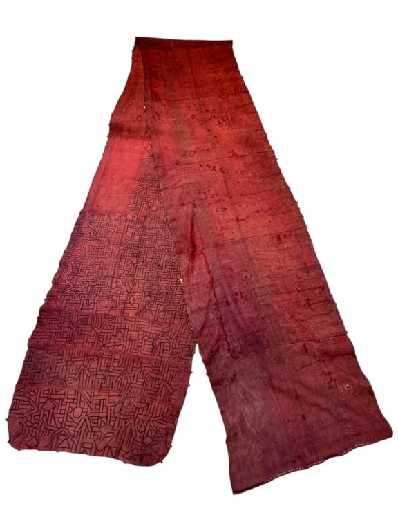 Kuba Raffia Cloth Wrapper DRC: 241" x 31". Worn condition, some repairs and patches. Provenance: Collection of William and Diane Itter. Please see photos for condition and details.